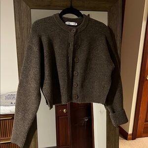 Zara Dark Brown Button-Up Cardigan